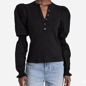 Veronica Beard Effy Mixed Media Puff-Sleeve Top Black Size Medium M Women's EUC